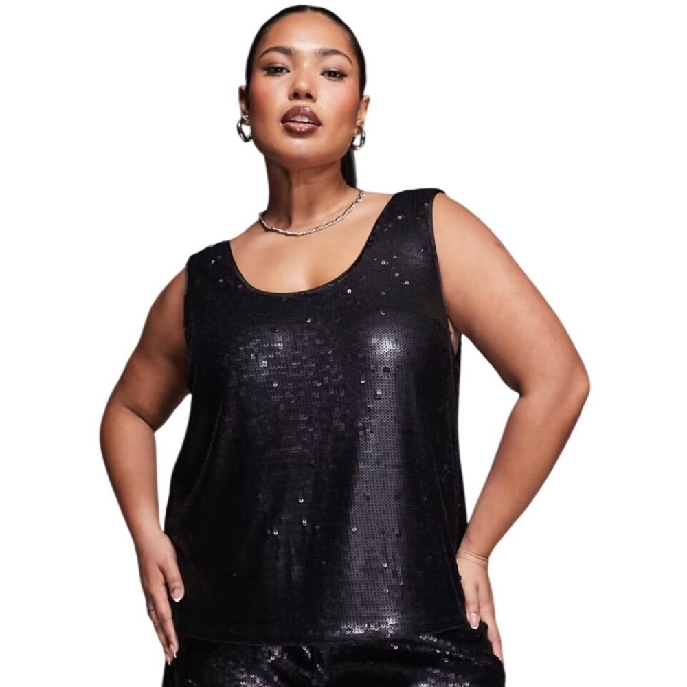 Jessica London Black Sequin Glam Womens size 28W Sleeveless Holiday Party Tank‎